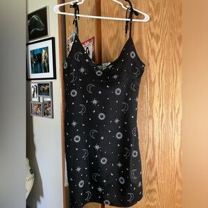 Skinny Dip London ASOS Celestial Sun and Moon tie strap black slip dress Size 6